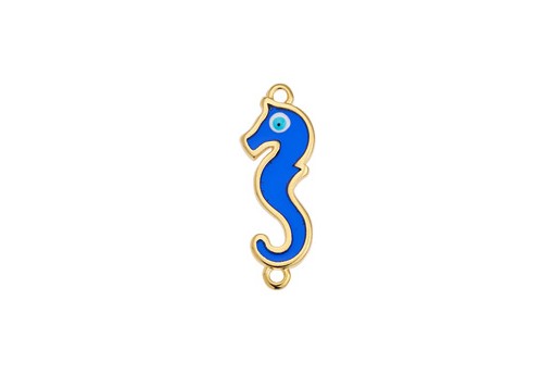 Seahorse Link - Gold Blue 28x10mm - 1pc
