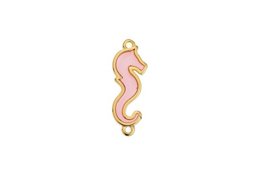 Glass Seahorse Link - Gold Pink 28x10mm - 1pc