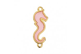 Glass Seahorse Link - Gold Pink 28x10mm - 1pc