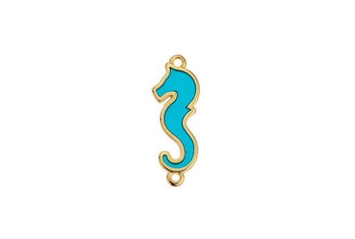 Glass Seahorse Link - Gold Green 28x10mm - 1pc
