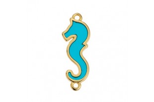 Glass Seahorse Link - Gold Green 28x10mm - 1pc