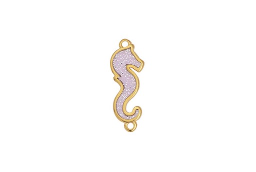 Glass Seahorse Link with Glitter - Gold Lilac 28x10mm - 1pc
