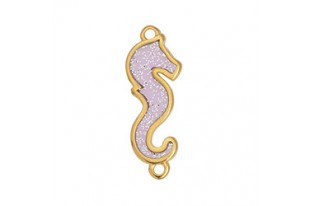 Glass Seahorse Link with Glitter - Gold Lilac 28x10mm - 1pc