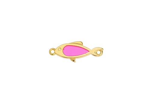 Glass Fish Link - Gold Pink 10x25mm - 1pc
