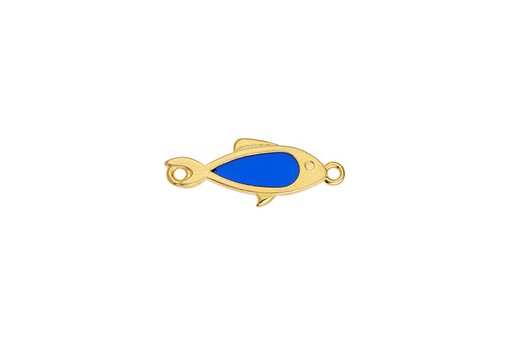 Glass Fish Link - Gold Blue 10x25mm - 1pc