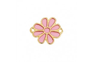 Glass Daisy Link - Gold Pink 19x15,9mm - 1pc