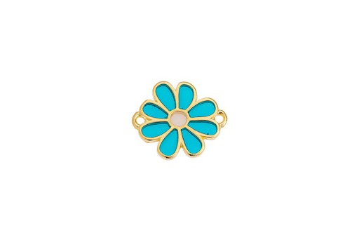 Glass Daisy Link - Gold Green 19x15,9mm - 1pc