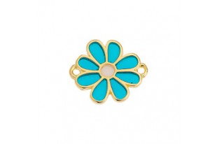 Glass Daisy Link - Gold Green 19x15,9mm - 1pc