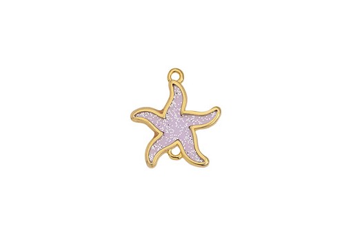 Glass Starfish Link with Glitter - Gold Lilac 21,7x18,8mm - 1pc