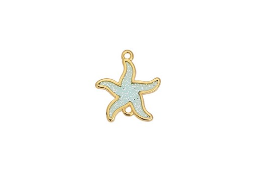 Glass Starfish Link with Glitter - Gold Aqua 21,7x18,8mm - 1pc