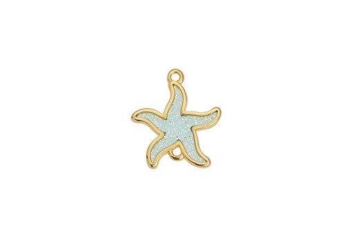 Link Stella Marina in Vetro con Glitter - Oro Acqua 21,7x18,8mm - 1pz