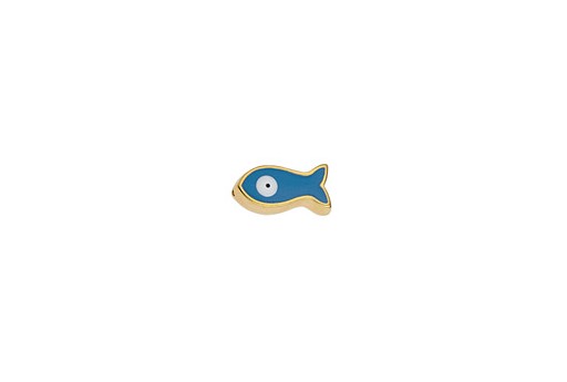 Through Hole Bead - Little Fish - Gold Blue 6,4x12,4mm - 1pc