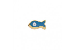 Through Hole Bead - Little Fish - Gold Blue 6,4x12,4mm - 1pc