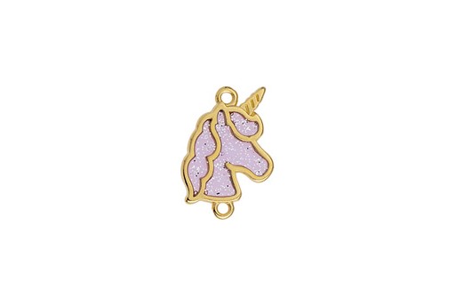 Glass Unicorn Link with Glitter - Gold Lilac 14,5x22,5mm - 1pc