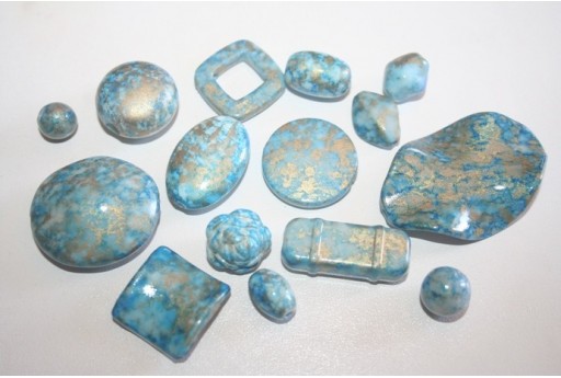 Perline Acrilico Turchese Oro Ovale Ondulato 45x31mm - 2pz 2