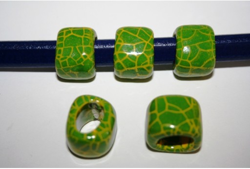 Regaliz Ceramic Slider Beads Cracked Green 18x16mm - 2pcs