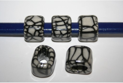 Regaliz Ceramic Slider Beads Cracked Grey 18x16mm - 2pcs