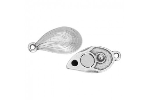 Silver Magnetic clasp mussel with 2 rings 22,9x10,1mm - 1pc
