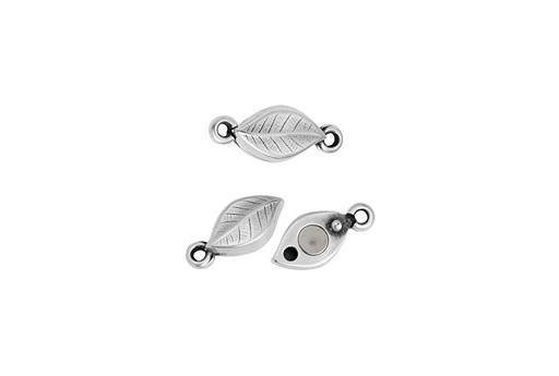 Silver Magnetic clasp leaf with 2 rings 7,4X17,6mm - 1pc