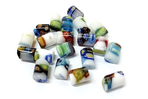 Perline in Vetro Millefiori Tubi 10x8mm - 10pz