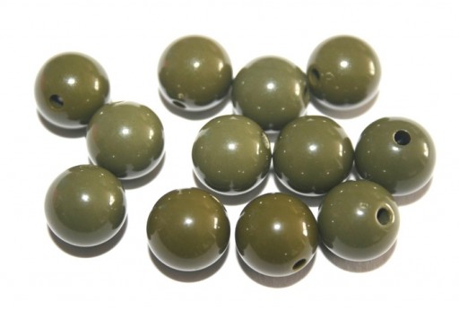 Dark Green Round Acrylic Beads 12mm - 30pcs