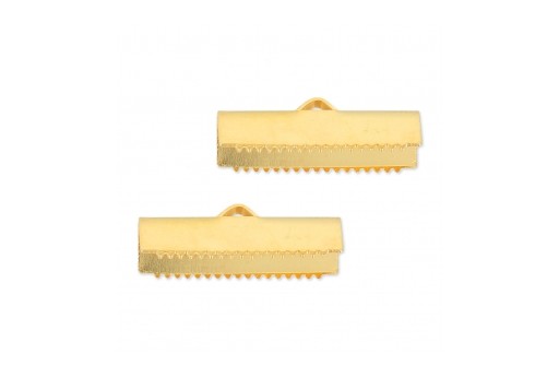 Gold Stainless Steel Ribbon Crimp Ends Rectangle 10x25mm - 4pcs