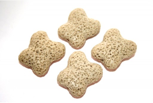 Beige Butterfly Lava Stone 26x28mm - 2pcs