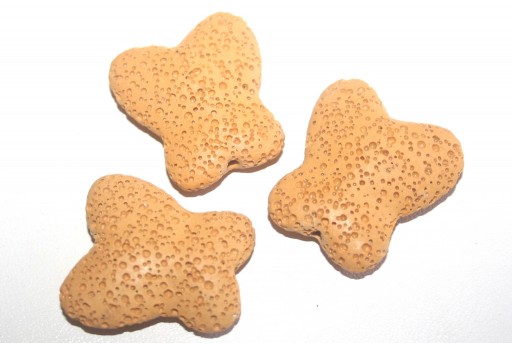 Yellow Ochre Butterfly Lava Stone 26x28mm - 2pcs