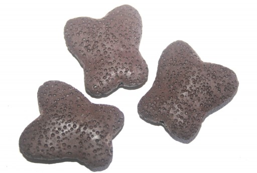Brown Butterfly Lava Stone 26x28mm - 2pcs