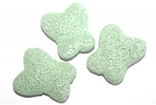 Light Green Butterfly Lava Stone 26x28mm - 2pcs