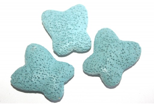 Light Blue Butterfly Lava Stone 26x28mm - 2pcs