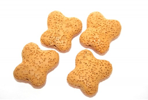 Yellow Ochre Butterfly Lava Stone 21x20mm - 2pcs