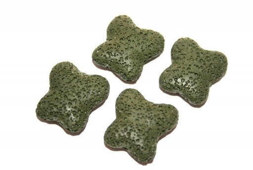 Pietra Lavica Farfalla Verde Scuro 21x20mm - 2pz