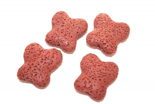Brick Red Butterfly Lava Stone 21x20mm - 2pcs