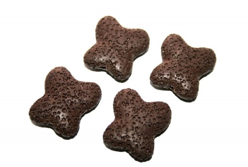 Brown Butterfly Lava Stone 21x20mm - 2pcs