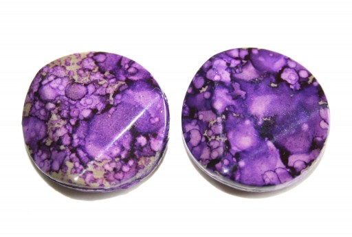 Perline Acrilico Viola Pasticca Sfaccettata 25mm - 6pz