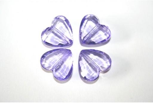 Perline Acrilico Trasparenti Cuore Viola 18x16mm - 12pz