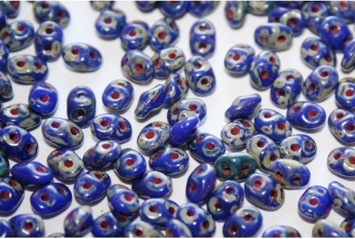 Superduo Beads Opaque Blue Picasso 2,5x5mm - 10gr