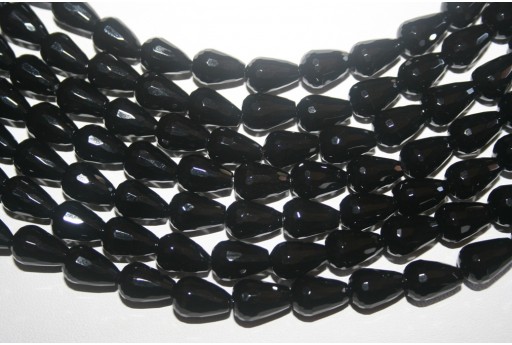 Black Onyx Faceted Drop Bead Strand 10x14mm 26pcs