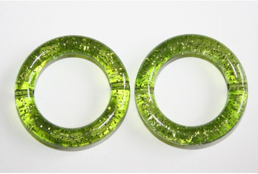 Perline Acrilico Glitter Verde Cerchio 34mm - 5Pz