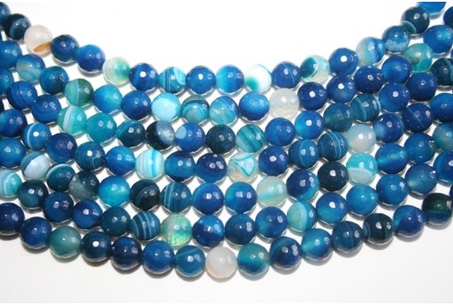 Agate Beads Veined Blue Faceted Sphere 8mm - 46pcs