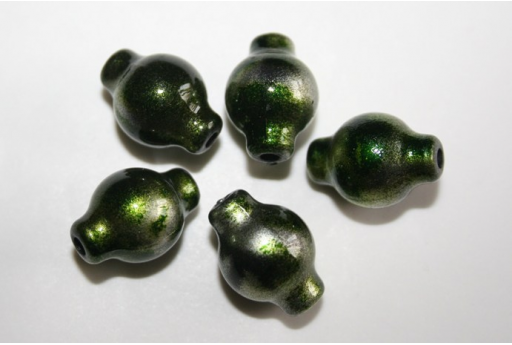 Perline Acrilico Verde Argento Ampollina 17x12mm - 14pz