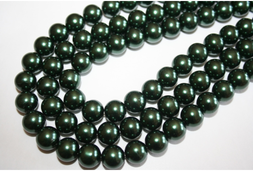 Perline Vetro Verde Scuro Sfera 12mm - Filo 34pz