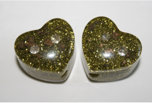 Perlina Glitter e Strass Resina Verde 23,5x21mm RE07B