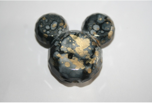Perline Acrilico Nero Oro Mickey Mouse 34x37mm - 4Pz
