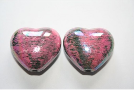 Perline Acrilico Rosa Cuore 25X28mm - 4Pz