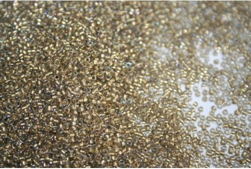 Perline Toho Round Rocailles 15/0, 10gr. Inside-Color Crystal/Gold Lined