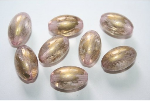 Perline Acrilico Rosa Oro Ovalina 19x12mm - 14pz