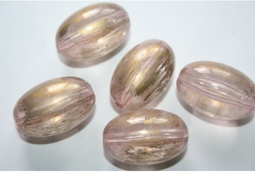 Perline Acrilico Rosa Oro Ovalina 25x16mm - 8Pz