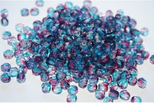 Perline Mezzi Cristalli 6mm, 30pz, Dual Coated-Aqua/Fuchsia Col.K3313